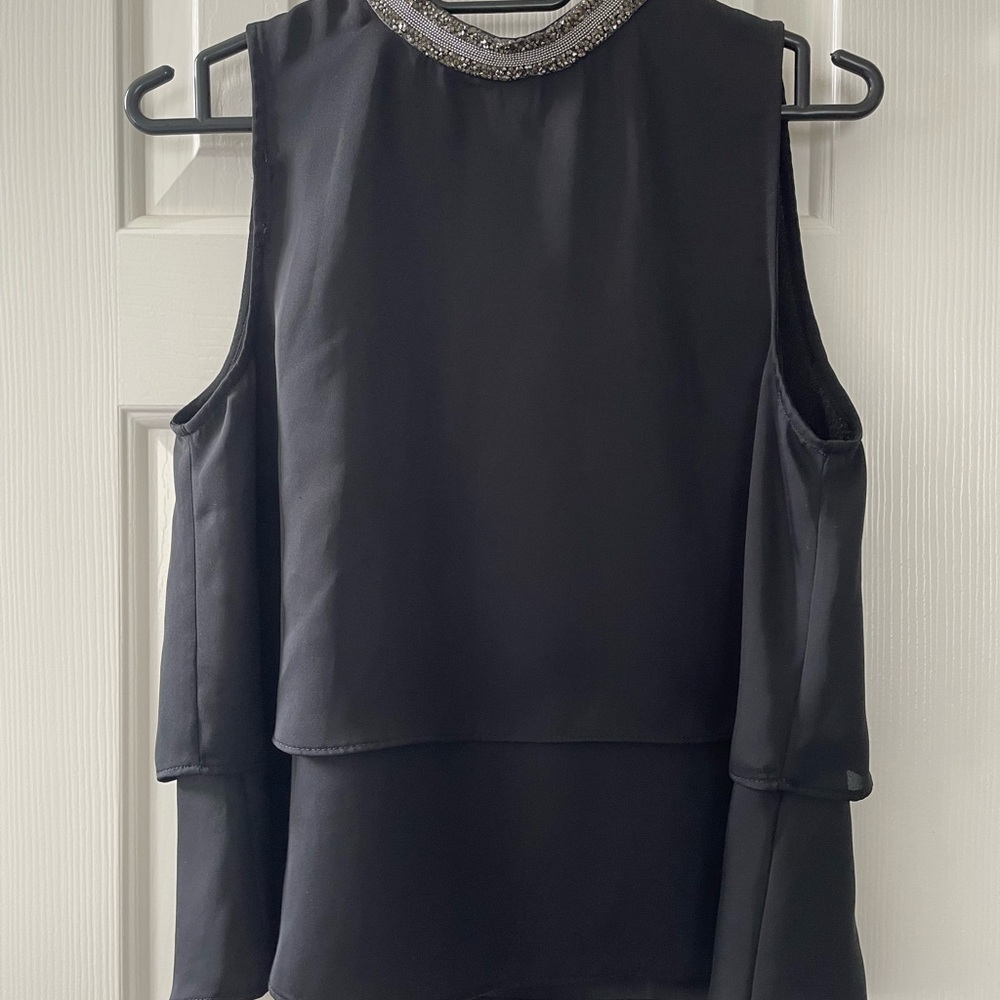 Zara Sleeveless Black Beaded Neck blouse - Women Tops